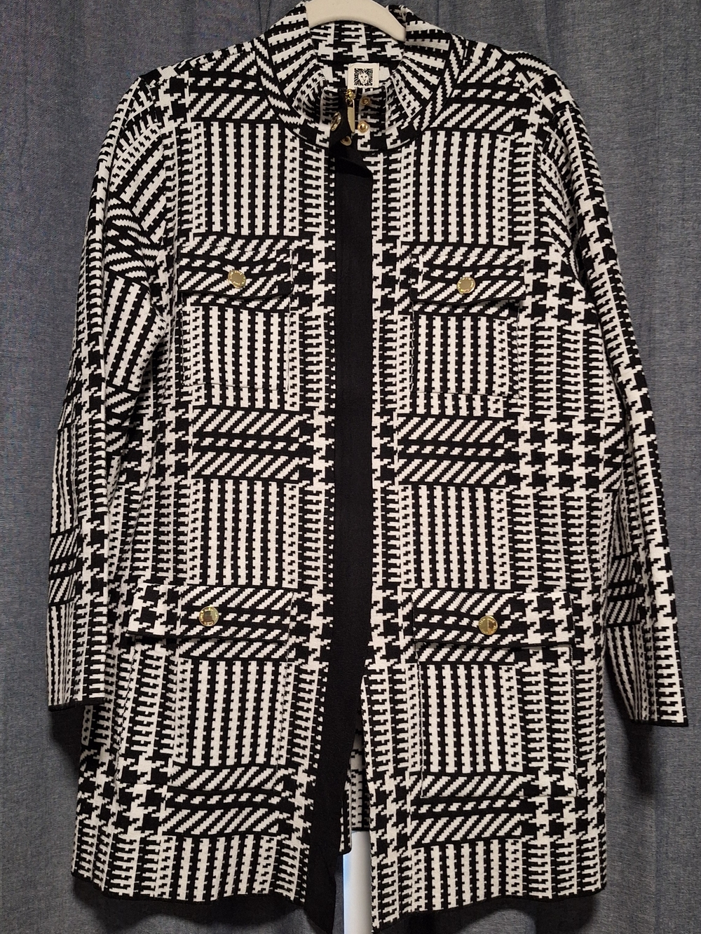 Anne Klein Black and White Houndstooth Trench Coat Size Xl